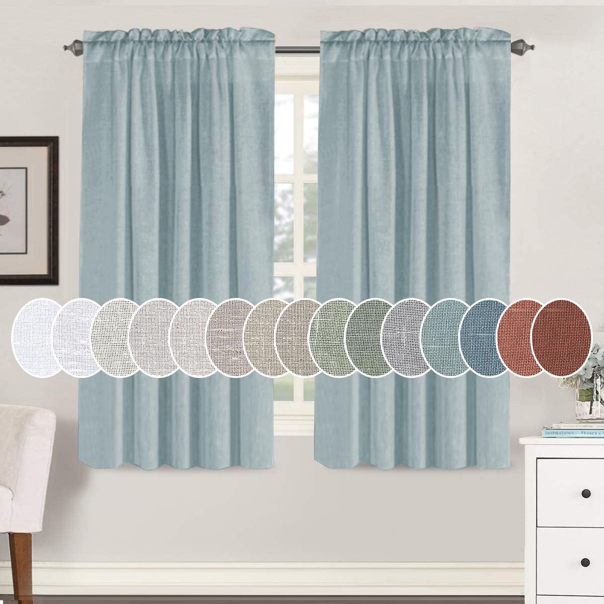 Natural Linen Rod Pocket Curtains Semi Sheer Curtains