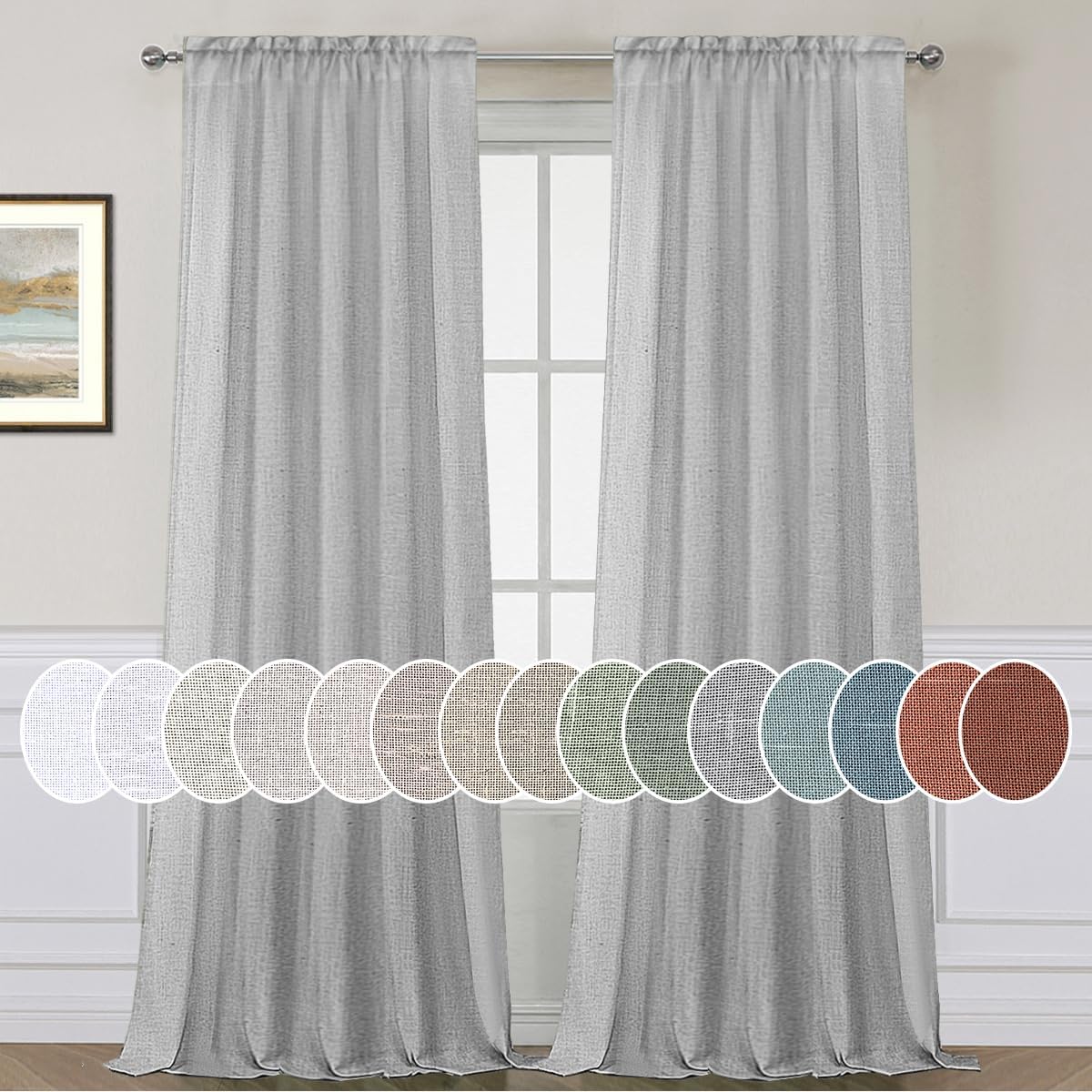 Natural Linen Rod Pocket Curtains Semi Sheer Curtains