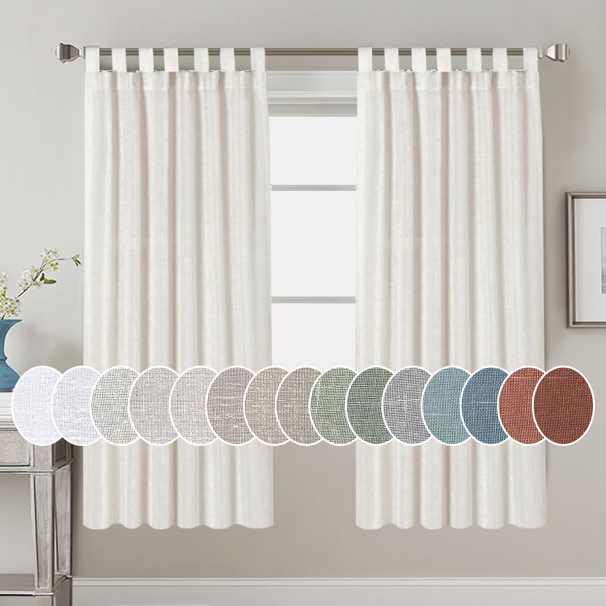 Natural Linen Tab Top Curtains Semi Sheer Curtains