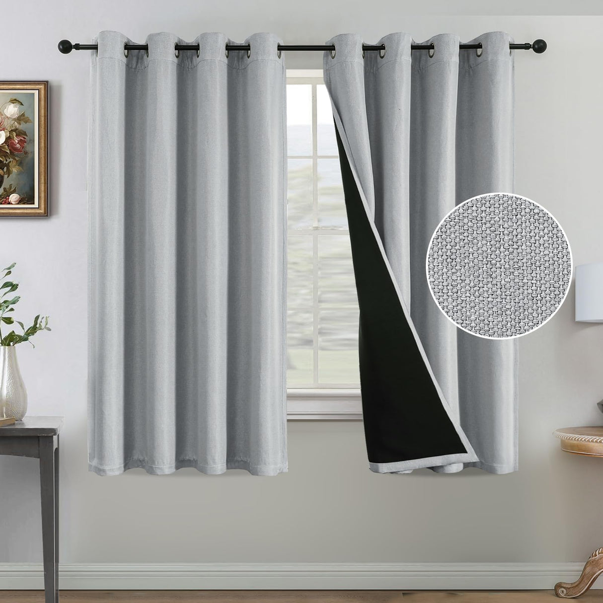 H.VERSAILTEX Farmhouse Boho Curtains for Living Room, 90% Blackout Drapes for Bedroom Energy Efficient, 96 Inch Long Windows Grommet Curtains, Burlap Textured 2 Panels, W52 x L96in, Heather Ivory