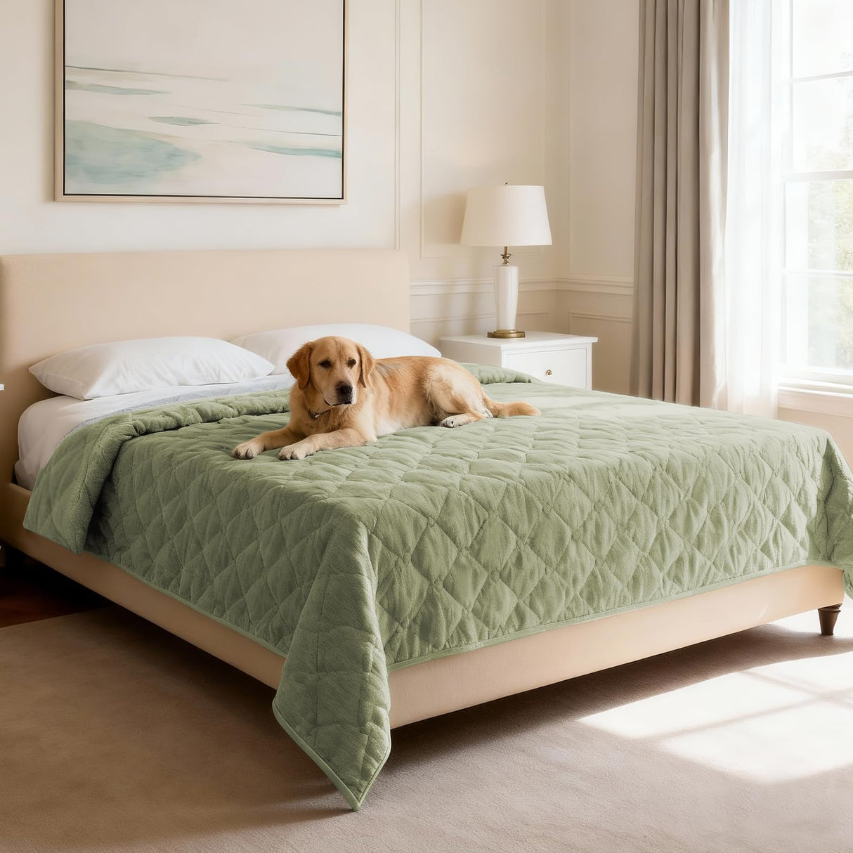 H.VERSAILTEX Couch Cover Chenille Pet Fuzzy Sofa Covers for 3 Cushion Couch Anti Slip Washable Sofa Slipcovers with Strap Soft Couch Protector Cover for Dogs Cats Kids(36" x 74",Khaki)