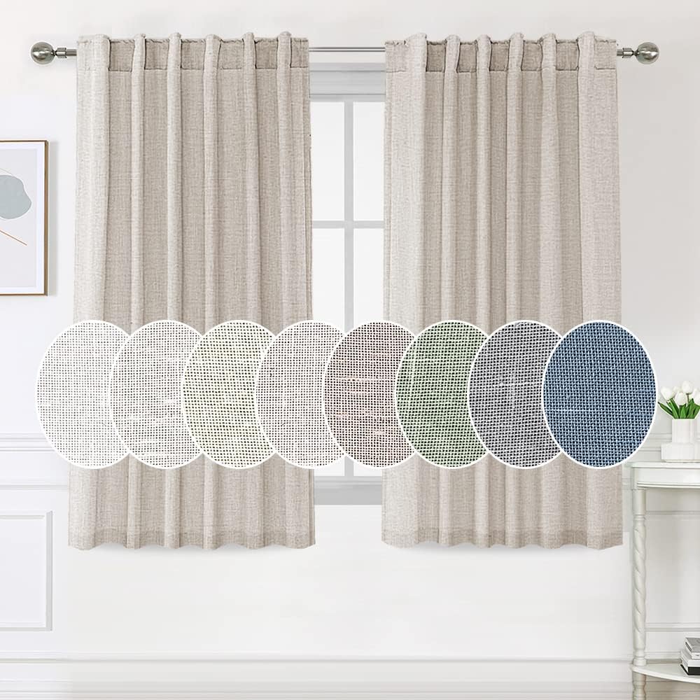Natural Linen Tab Loop Pocket Semi Sheer Light Filtering Curtains