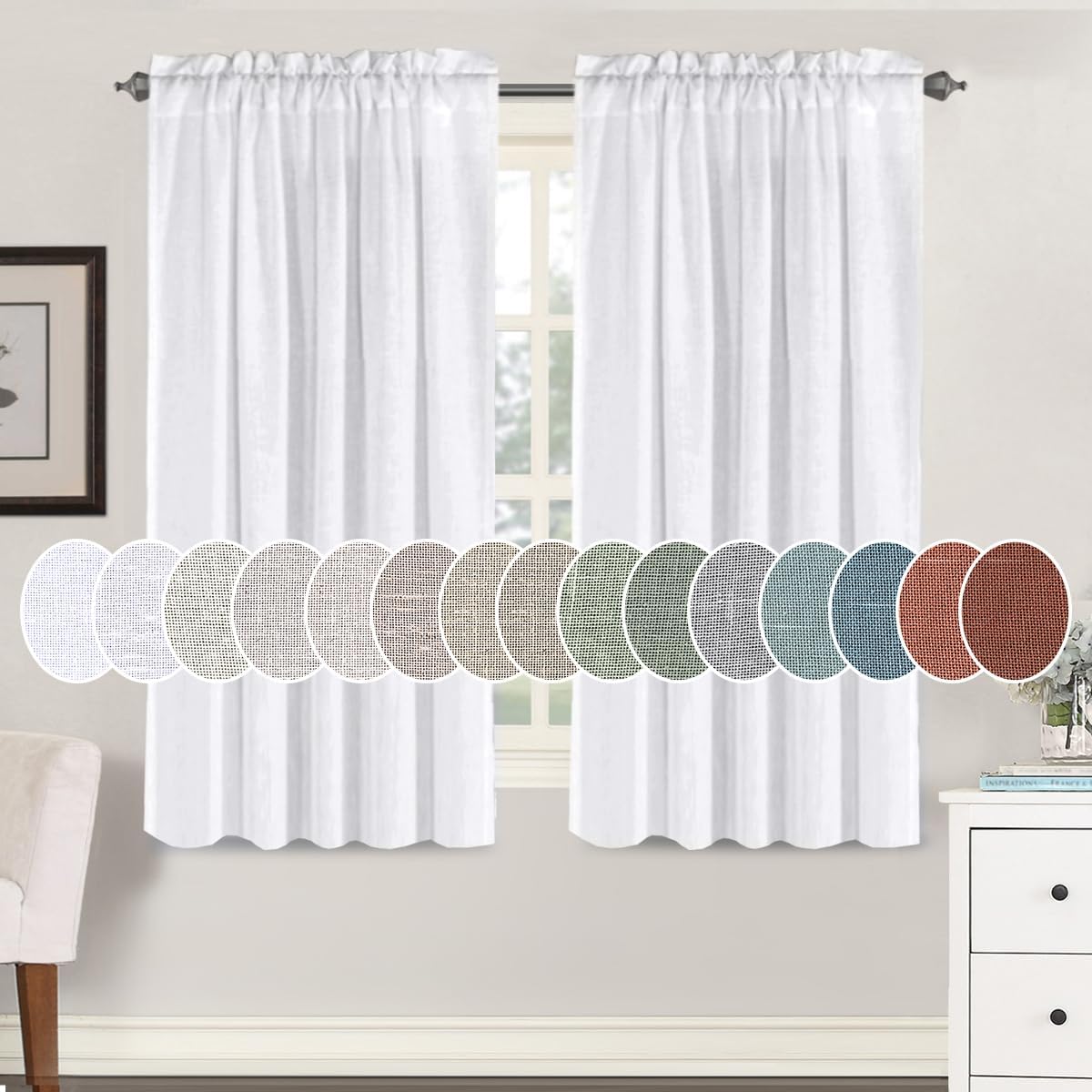 Natural Linen Rod Pocket Curtains Semi Sheer Curtains