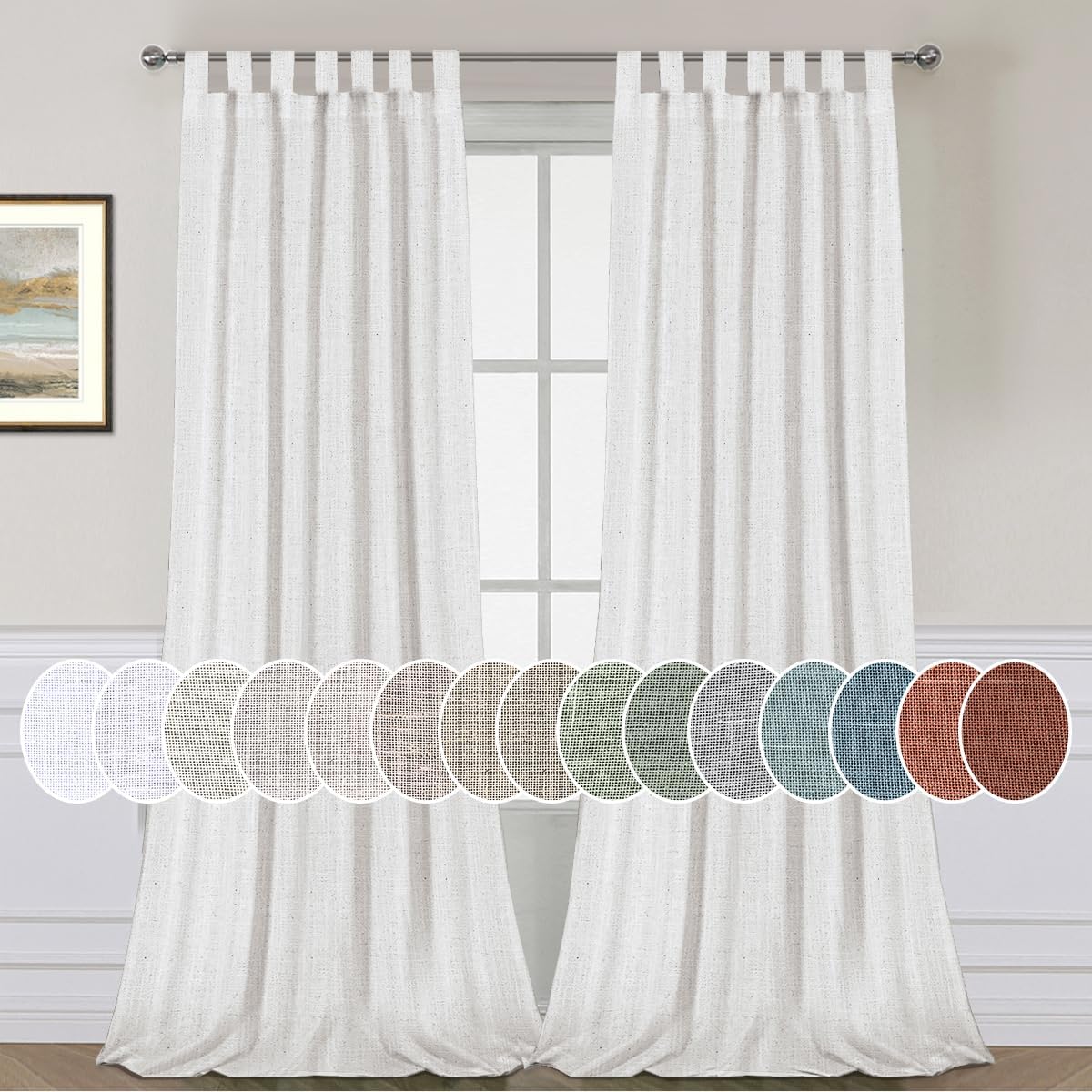 Natural Linen Tab Top Curtains Semi Sheer Curtains