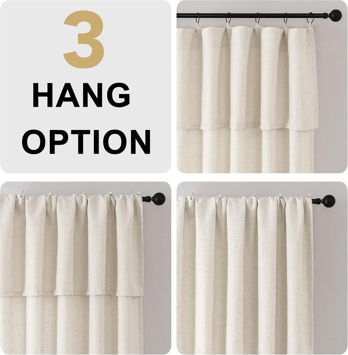H.VERSAILTEX Linen Semi-Sheer Curtains 84 Inch for Living Room, Ivory