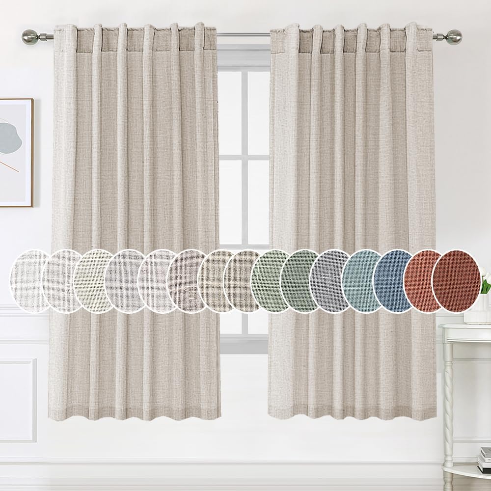 Natural Linen Tab Loop Pocket Semi Sheer Light Filtering Curtains