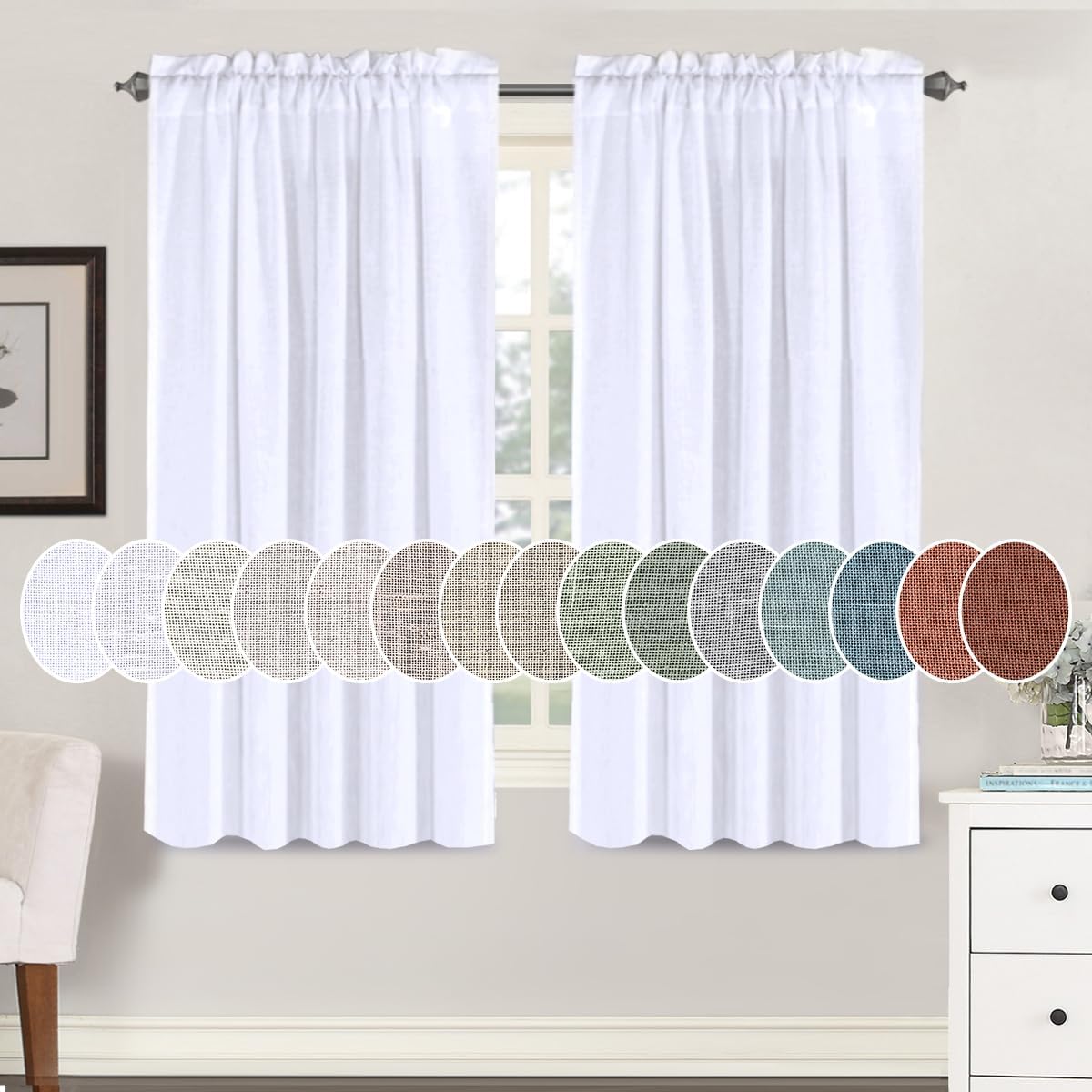 Natural Linen Rod Pocket Curtains Semi Sheer Curtains