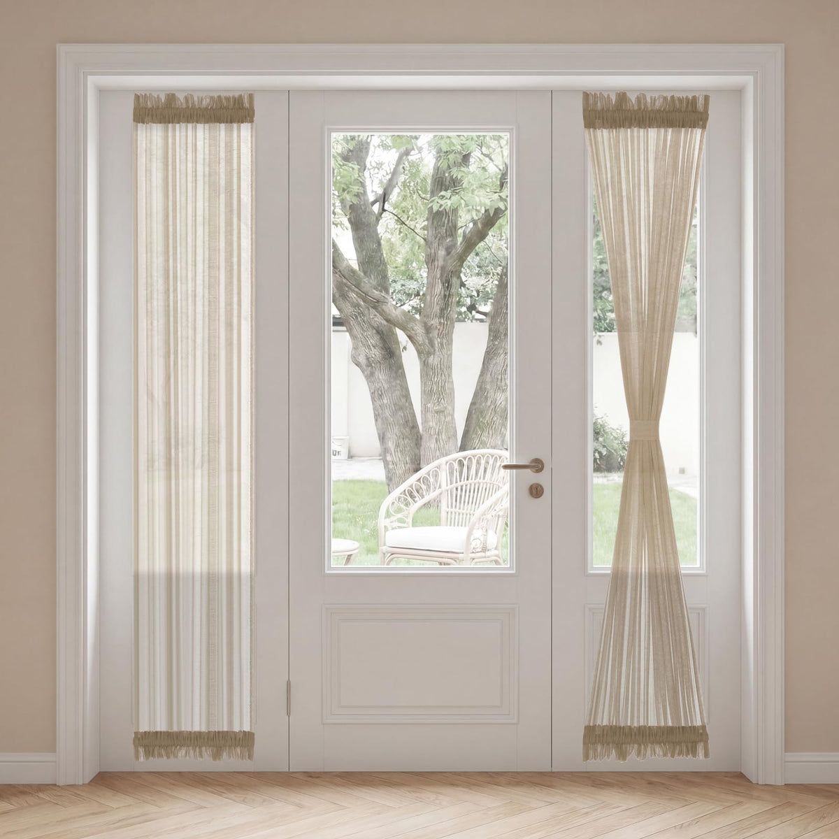 H.VERSAILTEX Linen French Door Curtains Semi Sheer Light Reducing Privacy Doors Window Cover with Tieback | Rod Pocket 1 Panel Door Shades for Glass Living Room Doorways,52" W x 72" L,Linen
