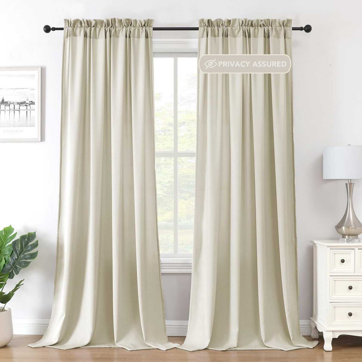 H.VERSAILTEX Sheer Curtains 84 inches Long Non-See-Through Farmhouse Curtains for Living Room Light Filtering Semi Sheer Panels for Bedroom Privacy Window Drapes 2 Panels Rod Pocket, Beige