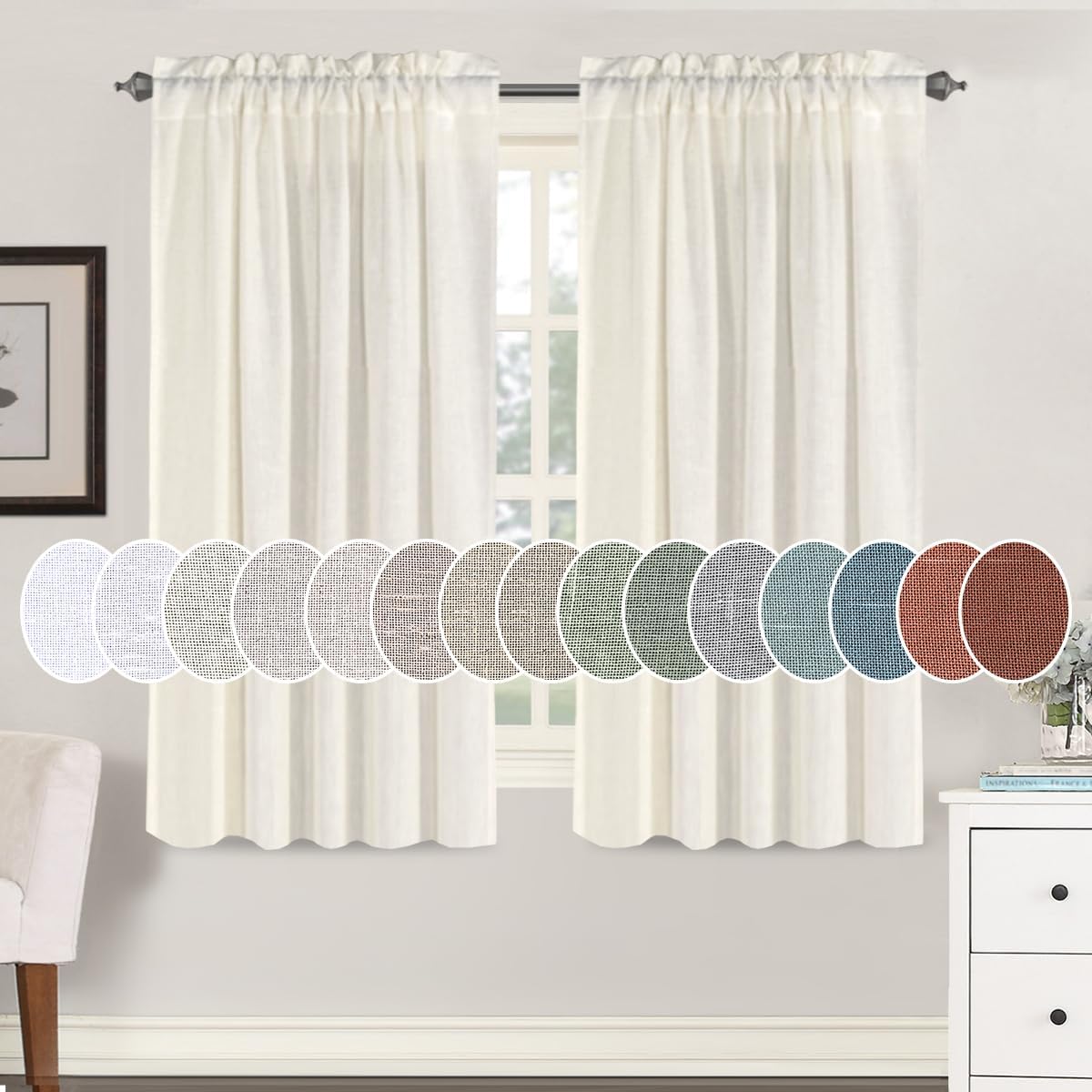 Natural Linen Rod Pocket Curtains Semi Sheer Curtains