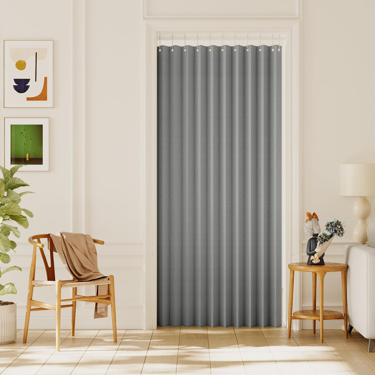 H.VERSAILTEX 100% Blackout Linen Curtain Accordion Door Curtains for Doorway Privacy Folding Closet Door Curtain Room Divider Sliding Door Shade with Hooks, 1 Panel, W55 x L78, Heather Taupe