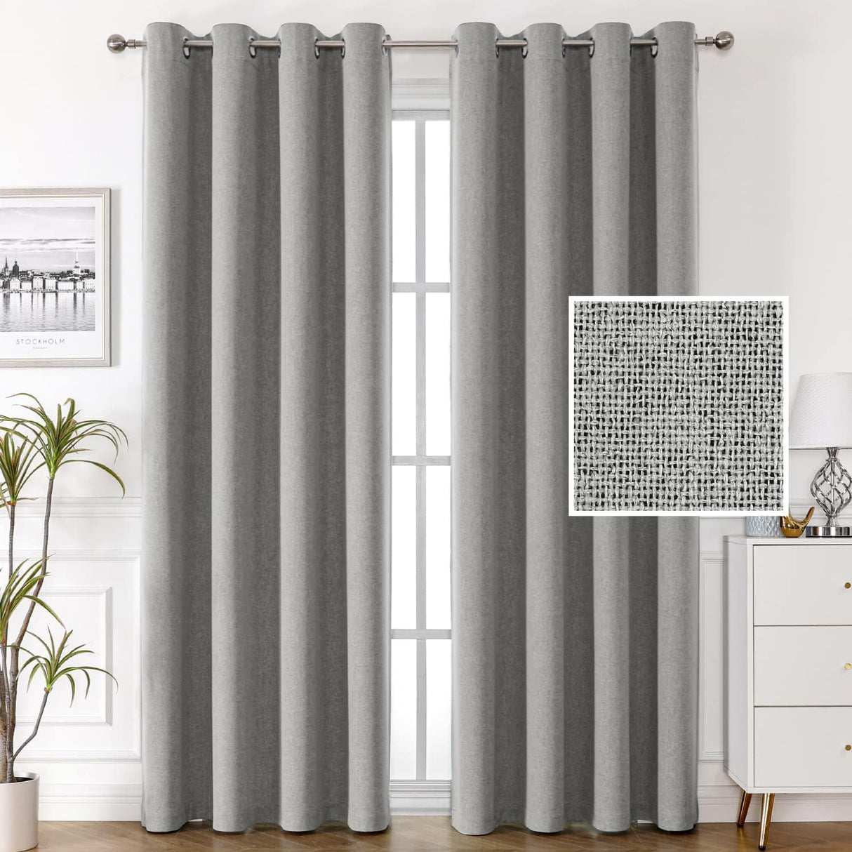 H.VERSAILTEX 100% Blackout Linen Curtains Thermal Insulated Textured Burlap Grommet Window Drapes 2 Panels