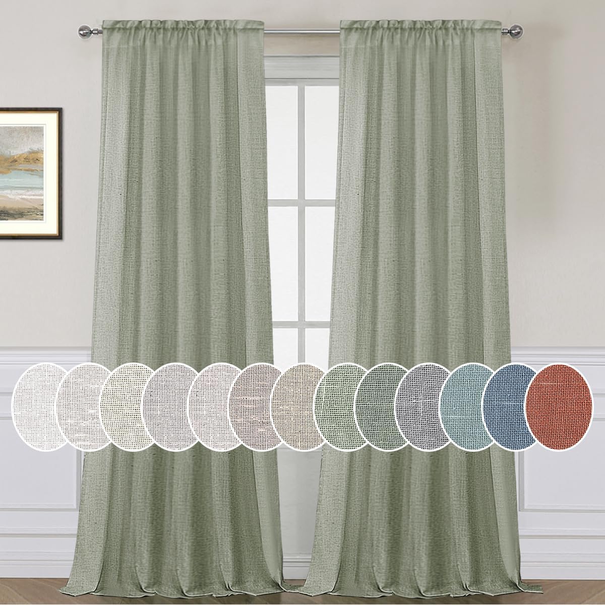 Natural Linen Rod Pocket Curtains Semi Sheer Curtains