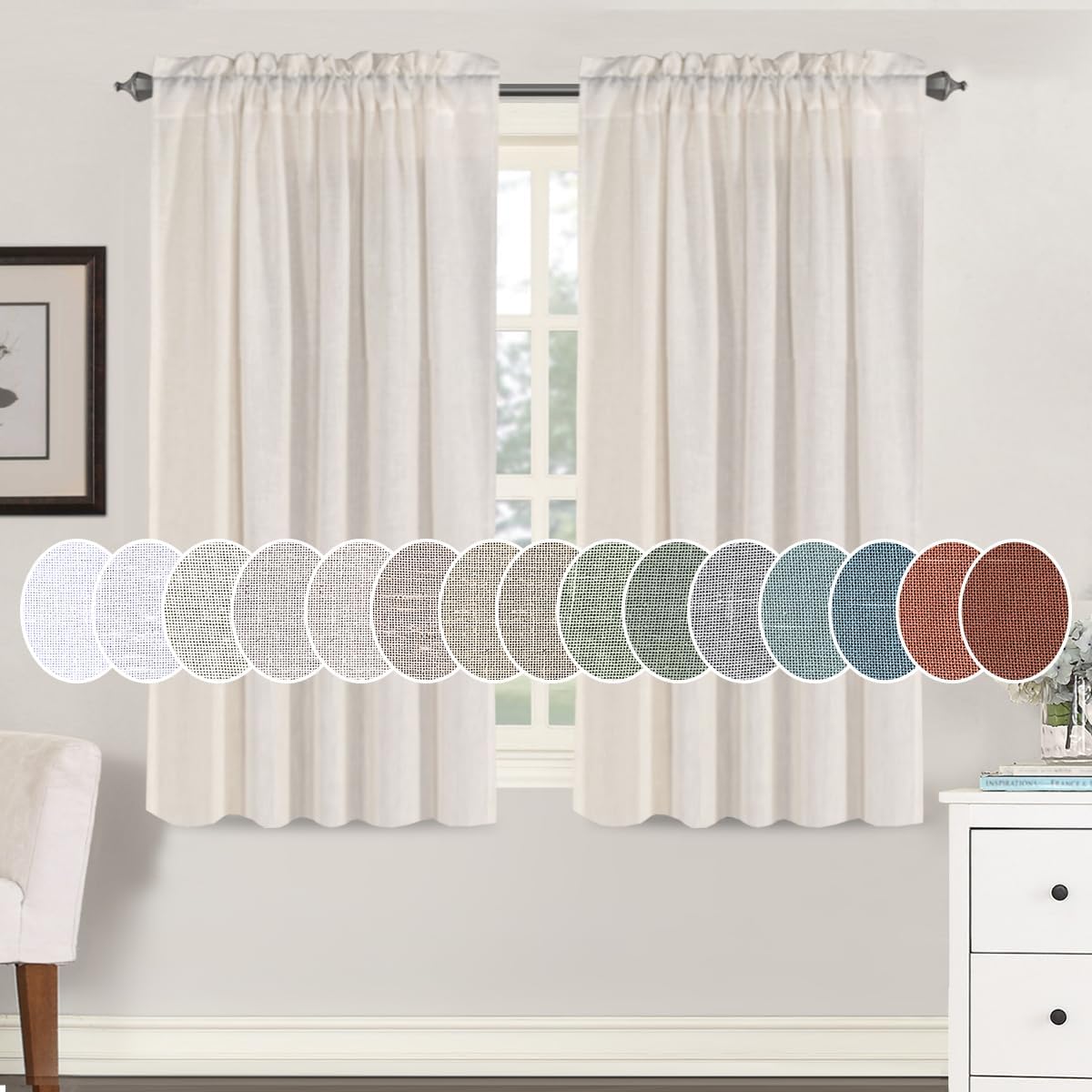 Natural Linen Rod Pocket Curtains Semi Sheer Curtains