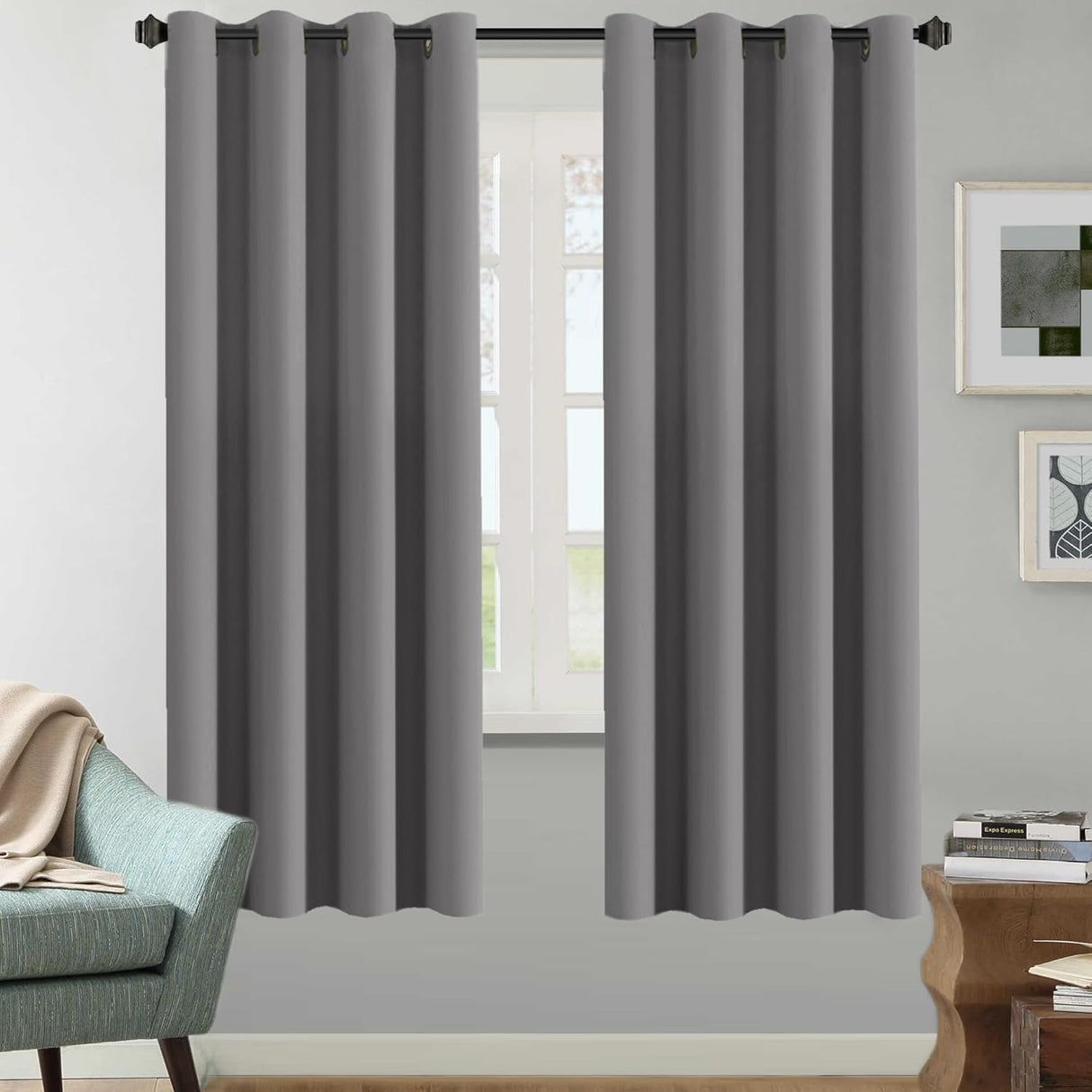 Blackout Curtains Thermal Insulated Grommet Top Solid Color Curtains