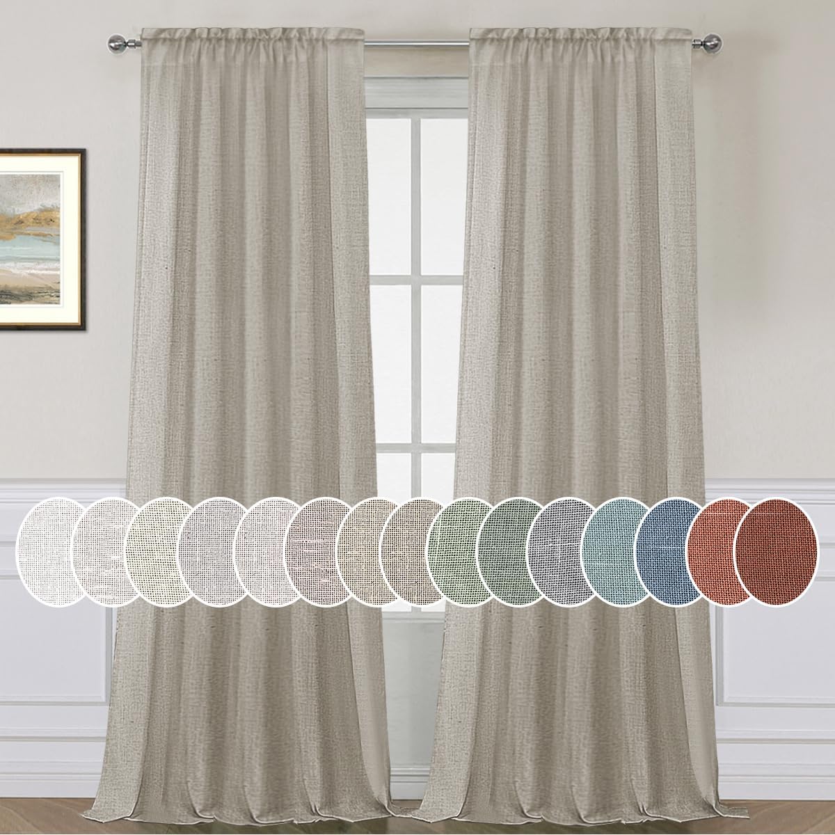 Natural Linen Rod Pocket Curtains Semi Sheer Curtains