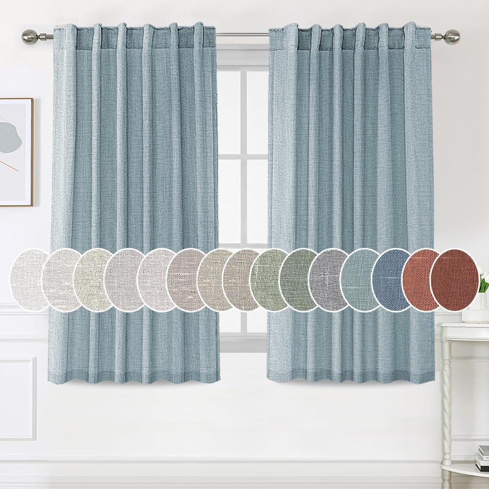Natural Linen Tab Loop Pocket Semi Sheer Light Filtering Curtains