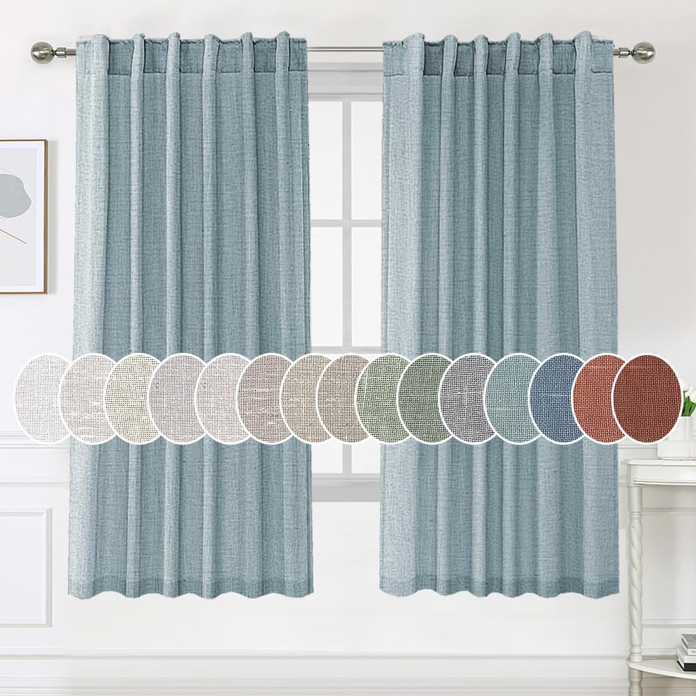Natural Linen Tab Loop Pocket Semi Sheer Light Filtering Curtains