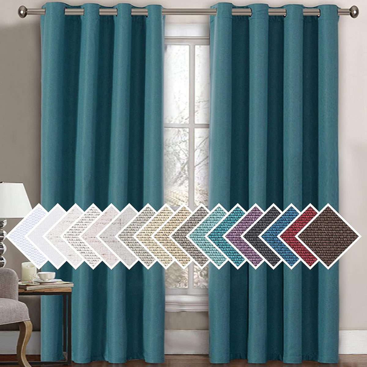 Faux Linen Blackout Thermal Insulated Grommet Curtain