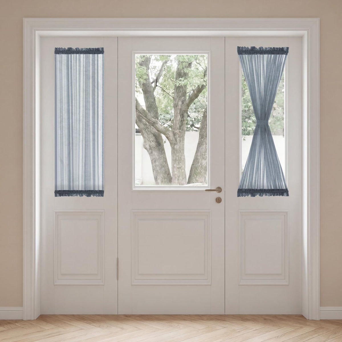 H.VERSAILTEX Linen French Door Curtains Semi Sheer Light Reducing Privacy Doors Window Cover with Tieback | Rod Pocket 1 Panel Door Shades for Glass Living Room Doorways,52" W x 72" L,Linen