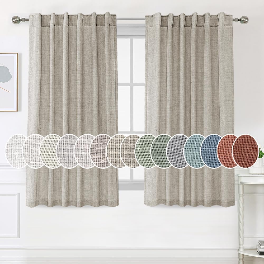 Natural Linen Tab Loop Pocket Semi Sheer Light Filtering Curtains
