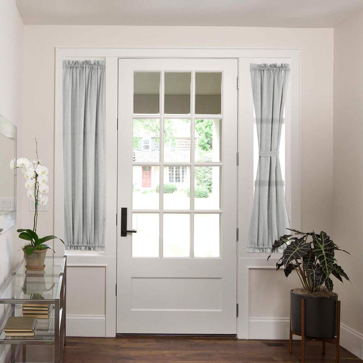 H.VERSAILTEX Linen French Door Curtains Semi Sheer Light Reducing Privacy Doors Window Cover with Tieback | Rod Pocket 1 Panel Door Shades for Glass Living Room Doorways,52" W x 72" L,Linen