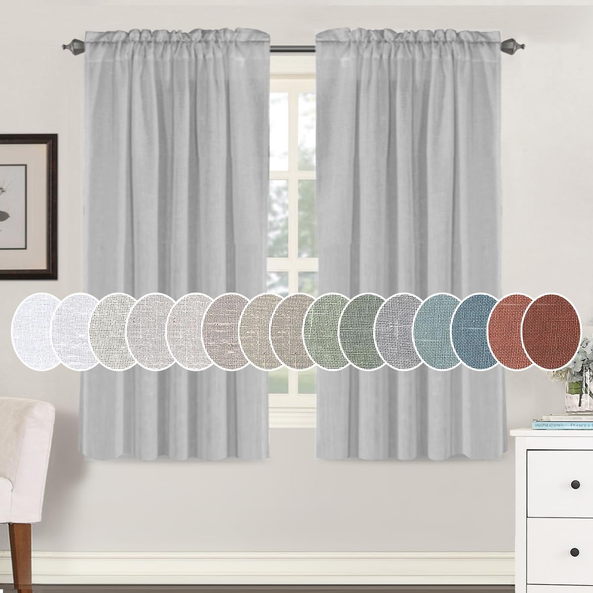 Natural Linen Rod Pocket Curtains Semi Sheer Curtains