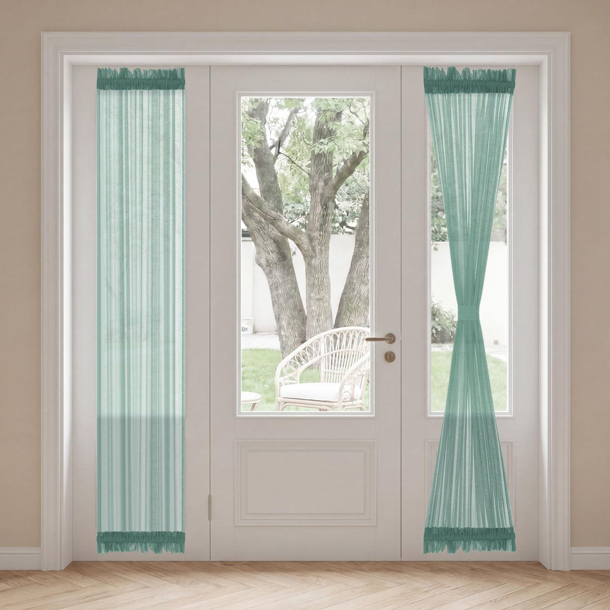 H.VERSAILTEX Linen French Door Curtains Semi Sheer Light Reducing Privacy Doors Window Cover with Tieback | Rod Pocket 1 Panel Door Shades for Glass Living Room Doorways,52" W x 72" L,Linen