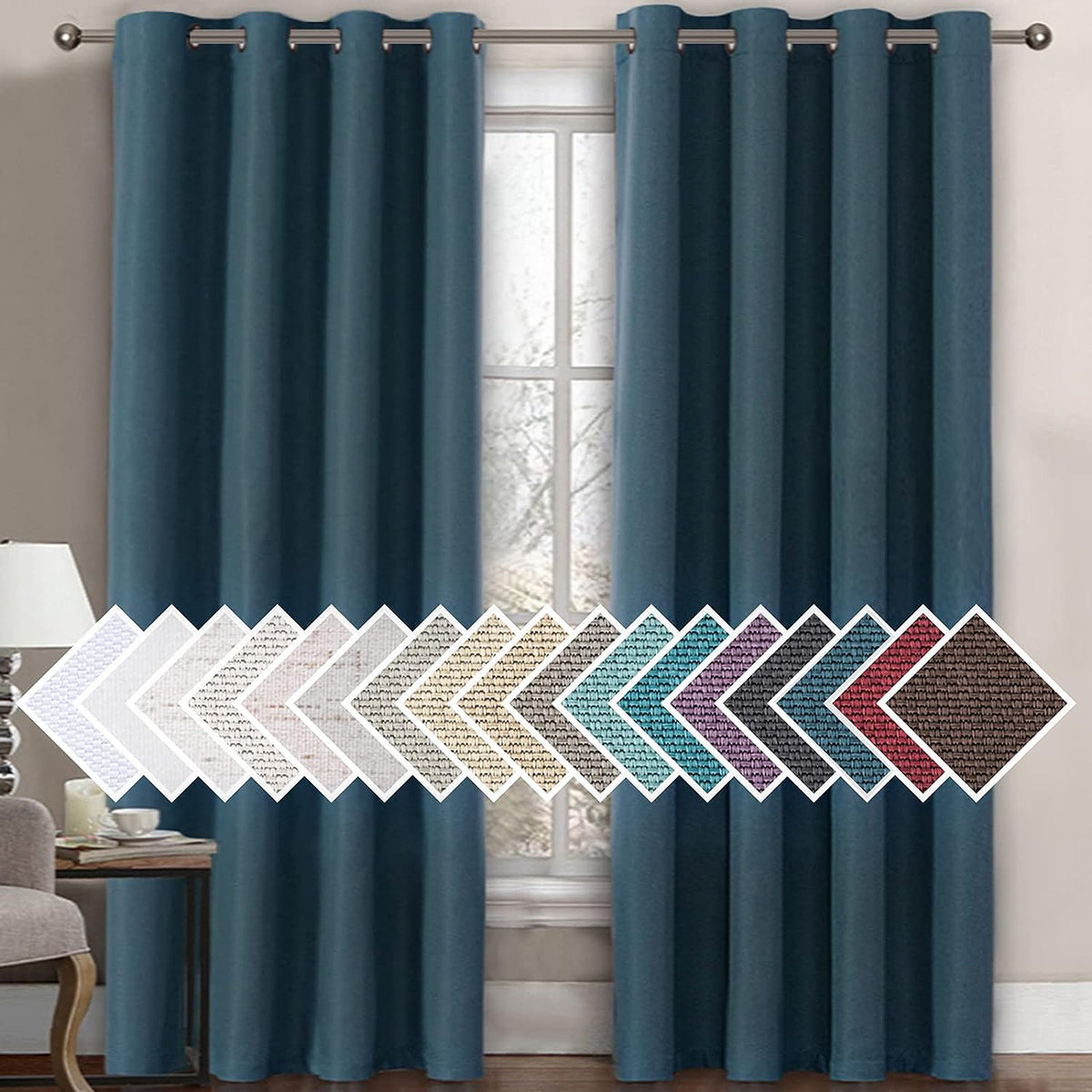 Faux Linen Blackout Thermal Insulated Grommet Curtain