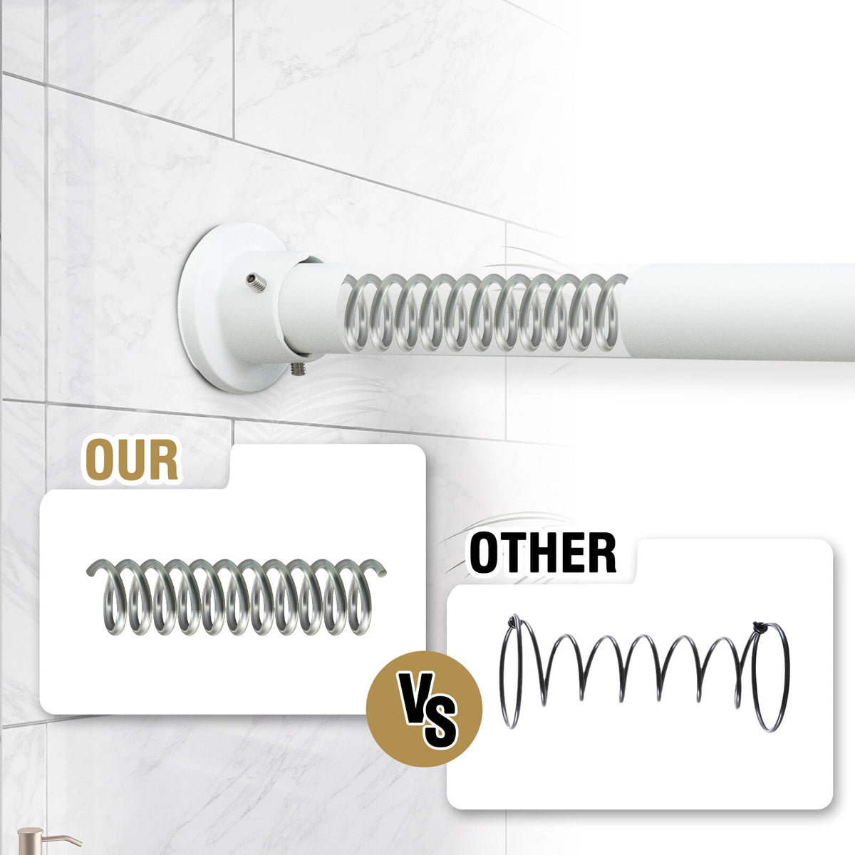 H.VERSAILTEX Single Shower Curtain Rod Non Slip Adjustable 26-78 inch with Spring Tension for Bathroom,White