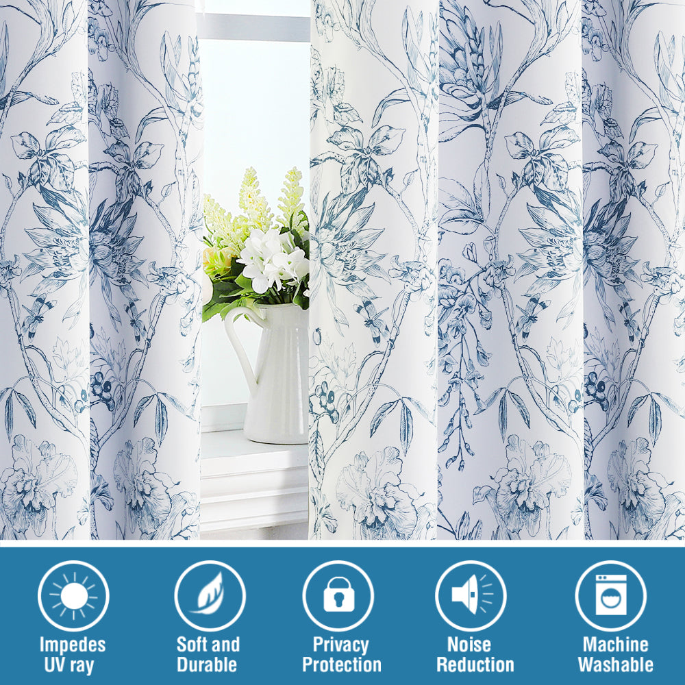 100% Blackout Printed Floral Curtains