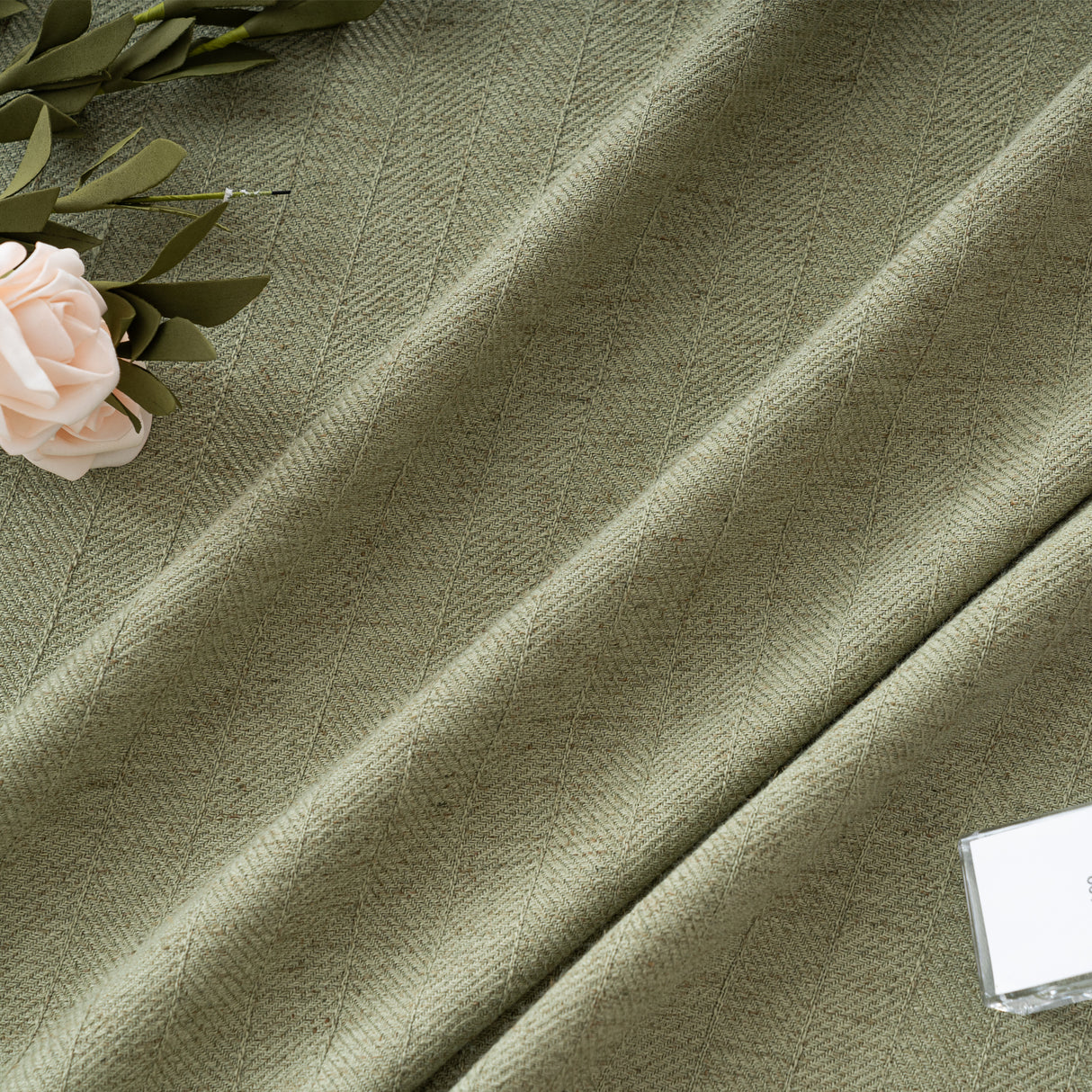 Marisel Herringbone Pinstripe Premium Linen Blended Curtain Pleated