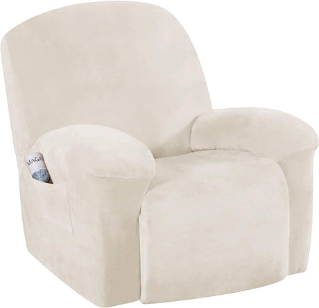 Recliner Chair Cover Velvet Plush 1-Piece Recliner Covers for Large Recliner, Soft Thick Luxury Velvet Furniture Protector with Elastic Bottom, Anti-Slip Foams Attached (Recliner, Grey)