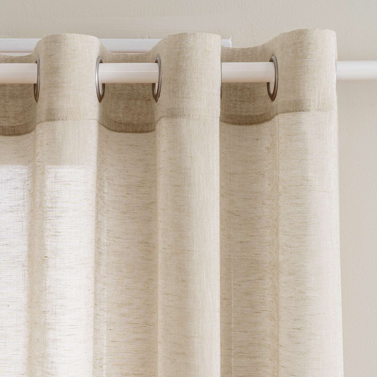 H.VERSAILTEX Farmhouse Natural Linen Sheer Curtains Flax Linen Blended Semi-Sheer Soft Grommet Drapes Set of 2 Panels for Bedroom , 52"x 96" ,Natural