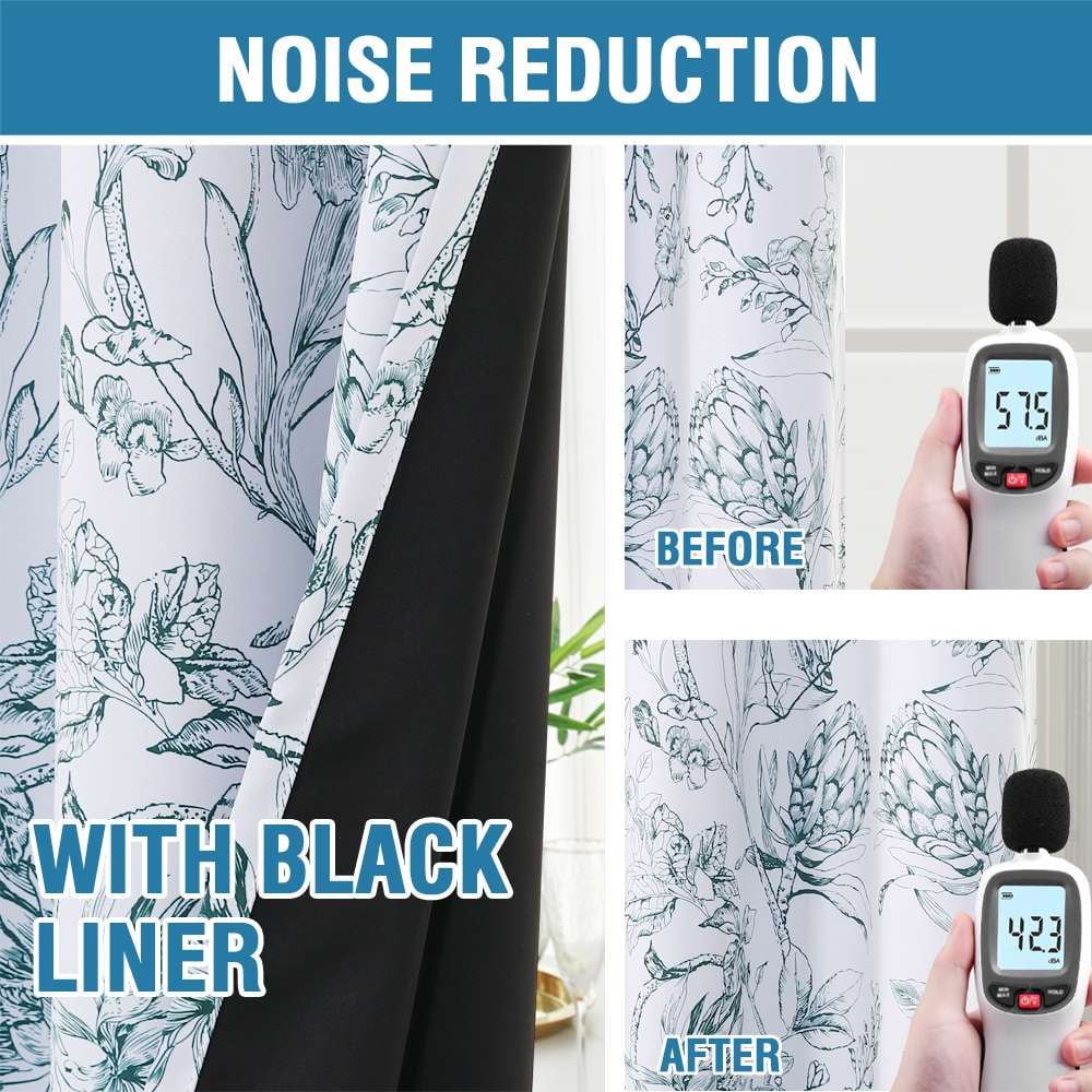 H.VERSAILTEX 100% Blackout Curtains Camellia Floral Printed Drapes Leah Floral Thermal Bedroom Curtains for Living room with Black Liner 2 Panels,52" x 96",Teal