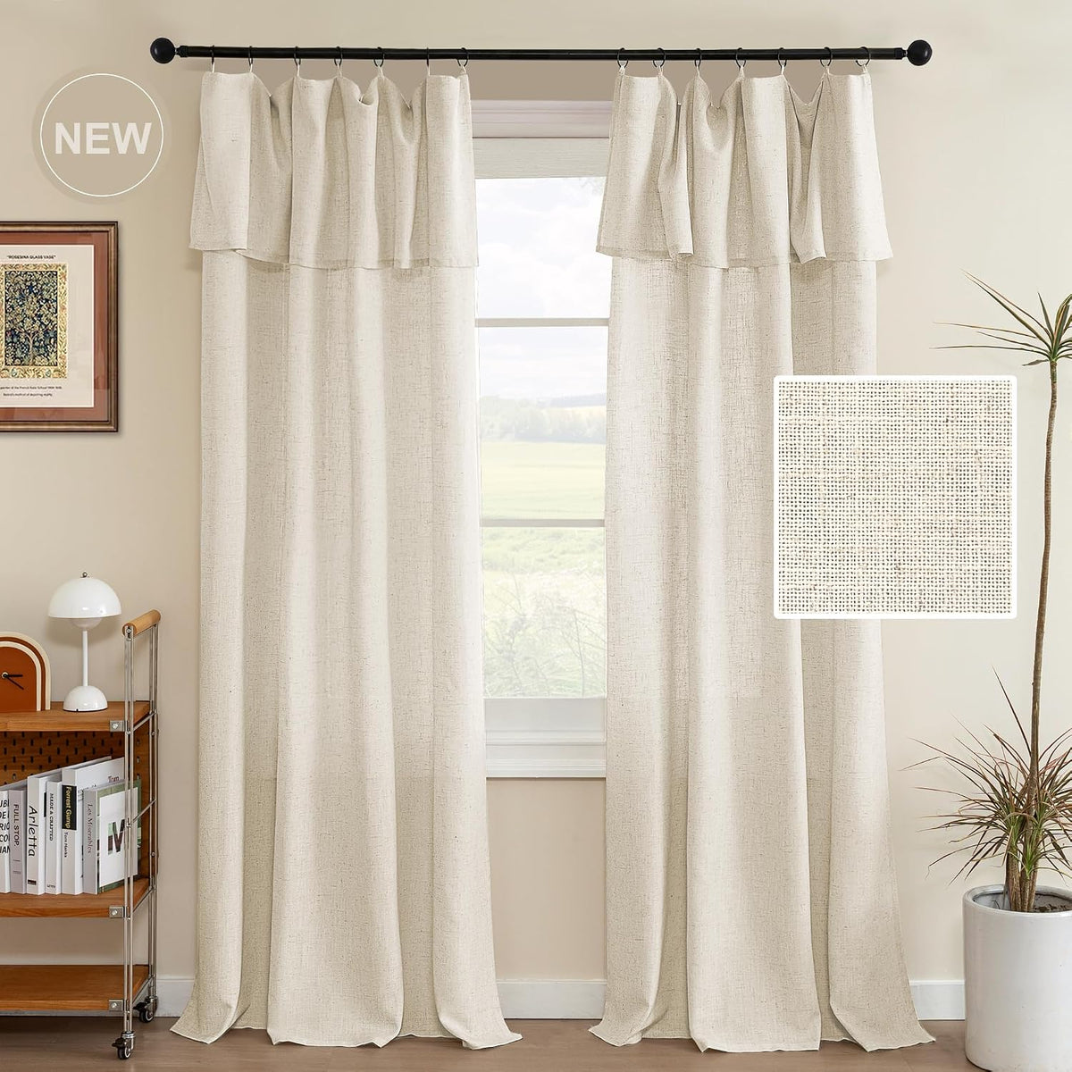 H.VERSAILTEX Linen Semi-Sheer Curtains 84 Inch for Living Room, Ivory