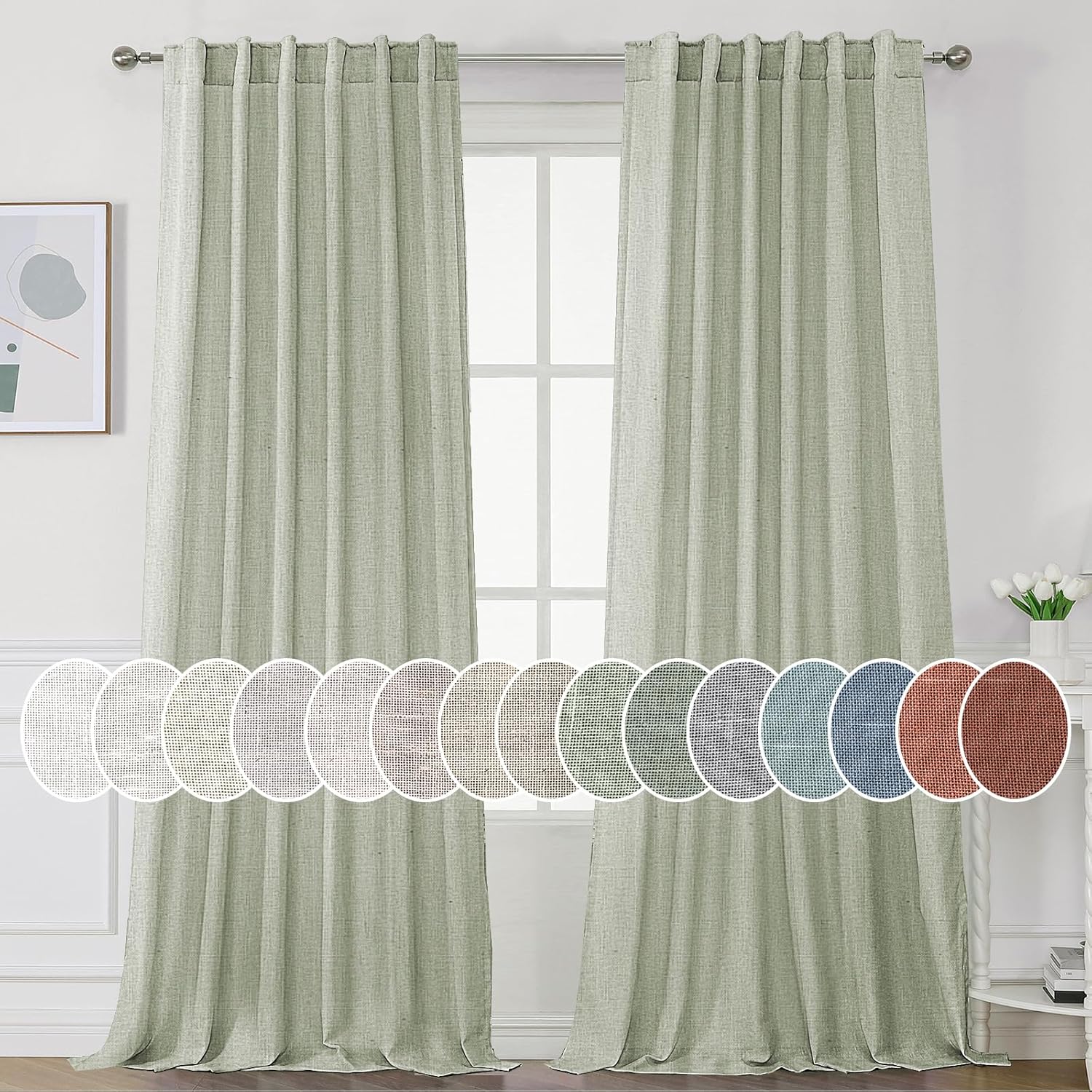 Natural Linen Tab Loop Pocket Semi Sheer Light Filtering Curtains