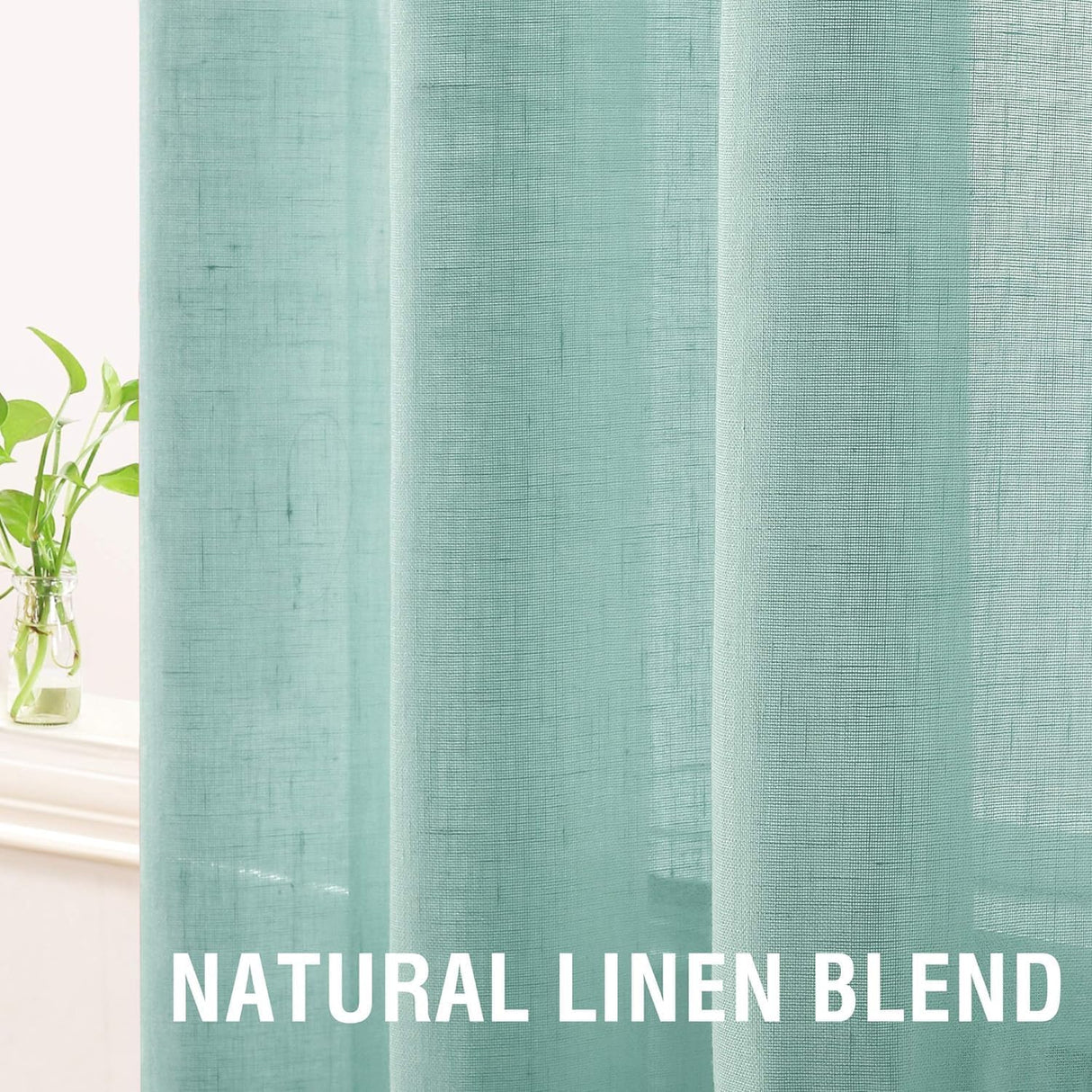 H.VERSAILTEX Linen Sheer Curtains 84 Inch Length Semi Sheer Curtains for Living Room Light Filtering Curtains, 2 Panels (52" W x 84" L, Sea Mist)
