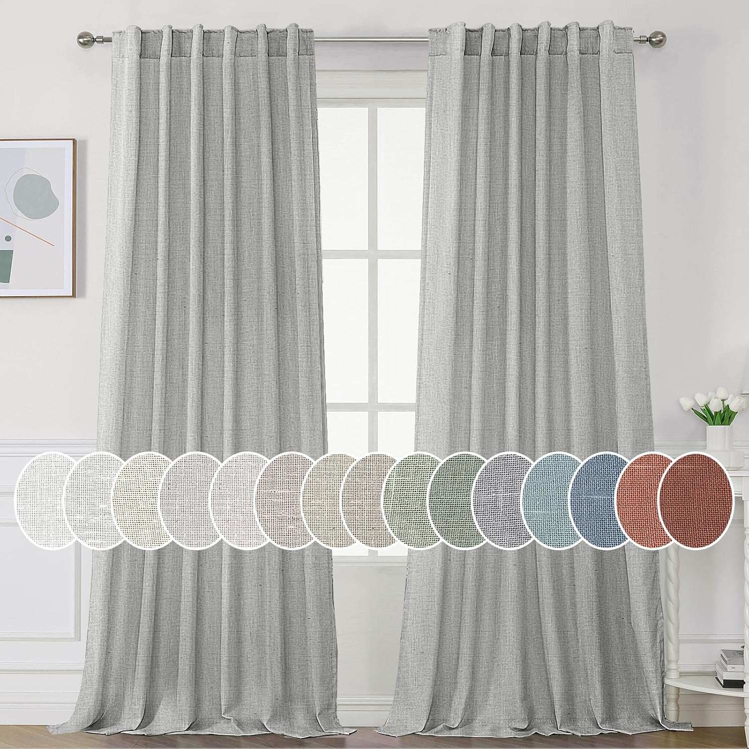 Natural Linen Tab Loop Pocket Semi Sheer Light Filtering Curtains