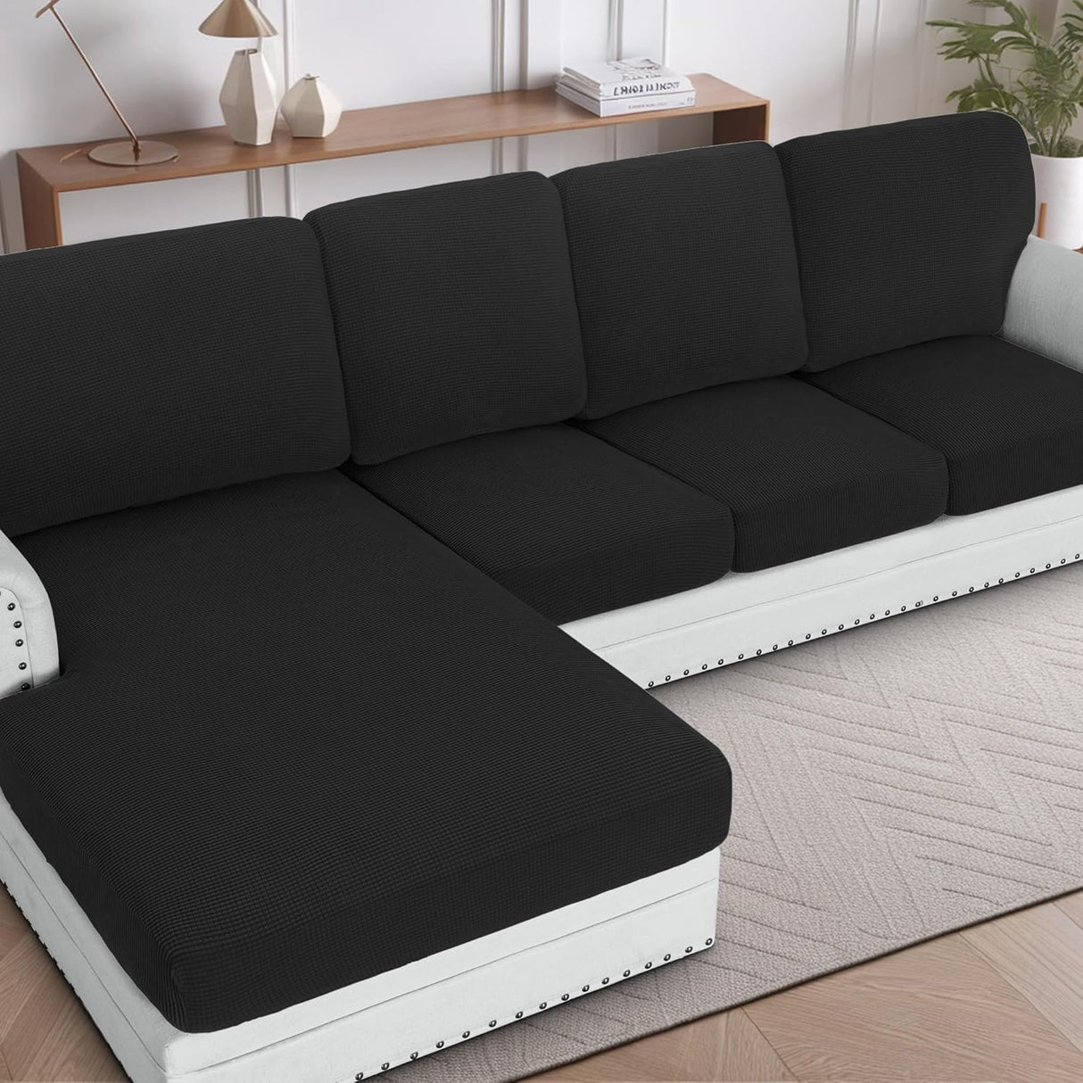H.VERSAILTEX Sectional Couch Covers 1 Piece Chaise Slipcover L Shape Separate Cushion Couch Cover for Both Left/Right Sectional Couch