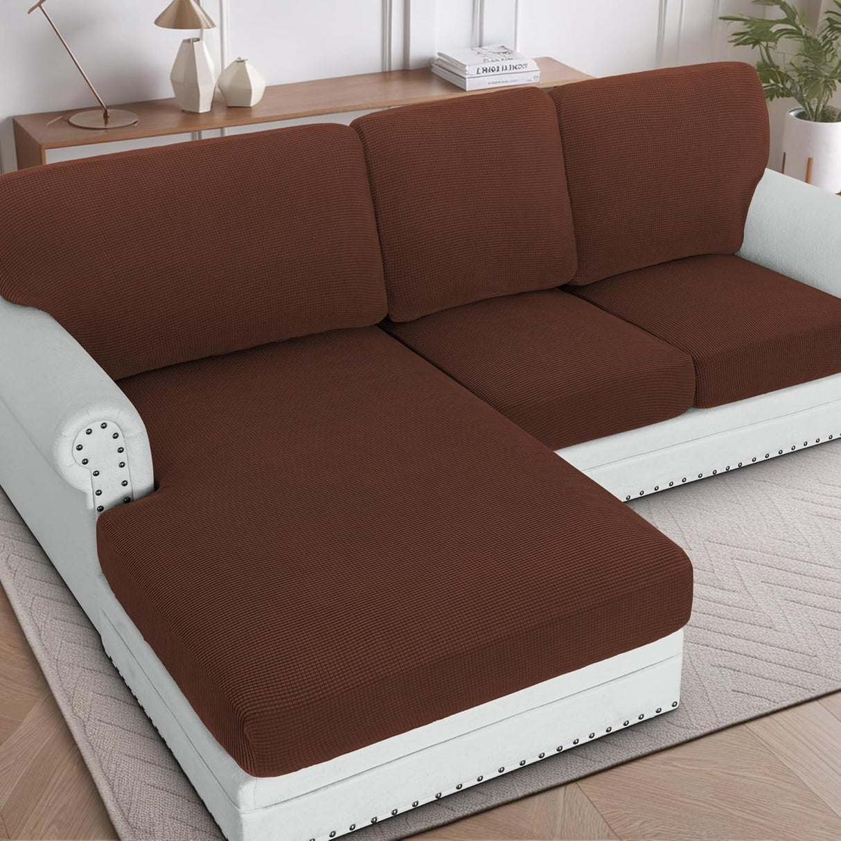 H.VERSAILTEX Sectional Couch Covers 1 Piece Chaise Slipcover L Shape Separate Cushion Couch Cover for Both Left/Right Sectional Couch