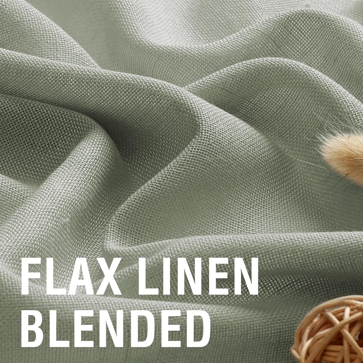 H.VERSAILTEX Natural Linen Curtains 63 inches Long for Living Room 2 Panels Back Tab Loop Pocket Textured Light Filtering Semi Sheer Curtains Rustic Farmhouse Boho Curtain for Bedroom, Sea Grass