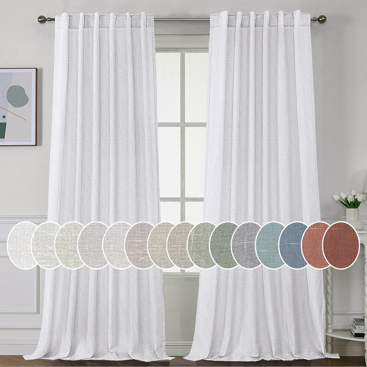 Natural Linen Tab Loop Pocket Semi Sheer Light Filtering Curtains