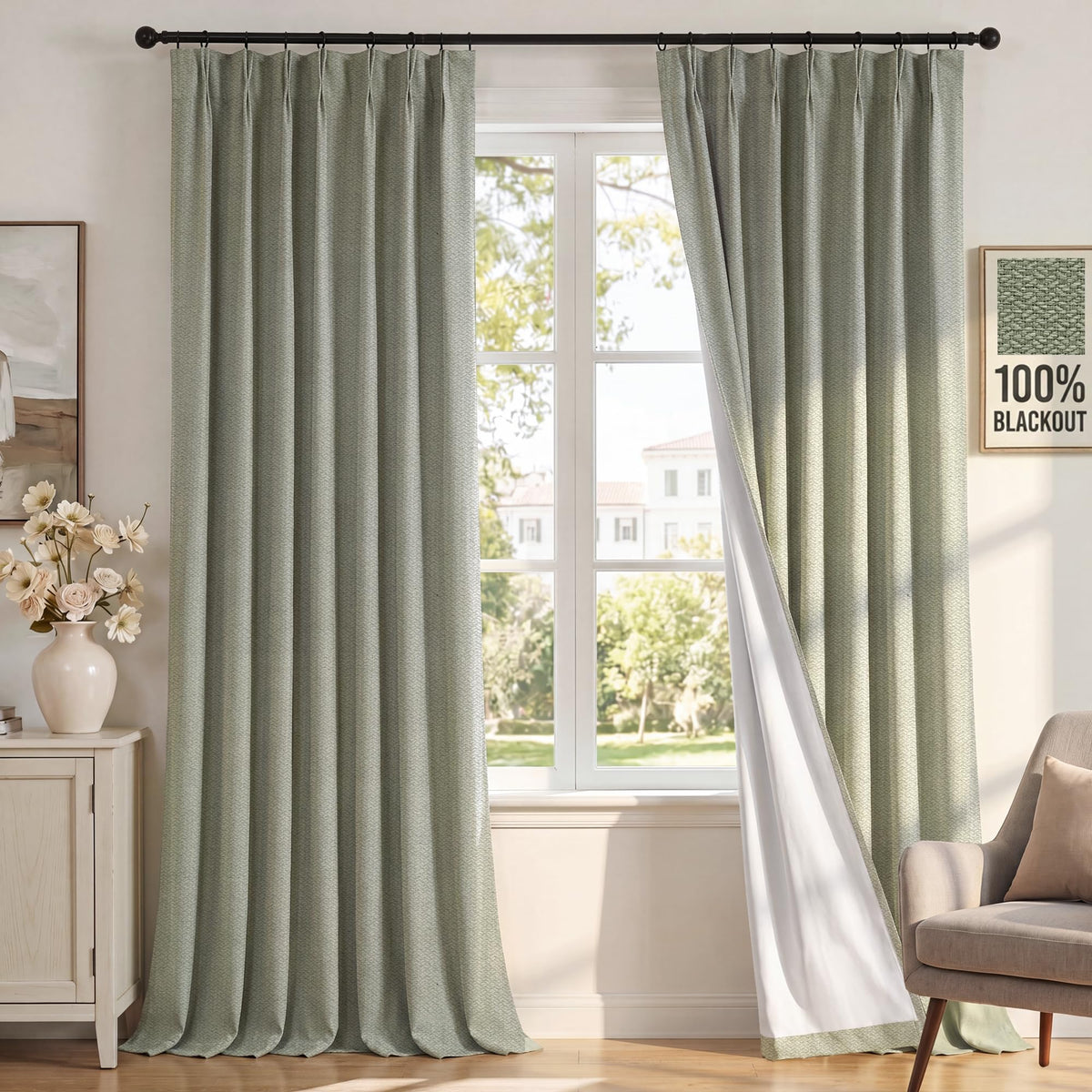 H.VERSAILTEX Ivory Pinch Pleated 100% Blackout Curtains 84 Inches Long