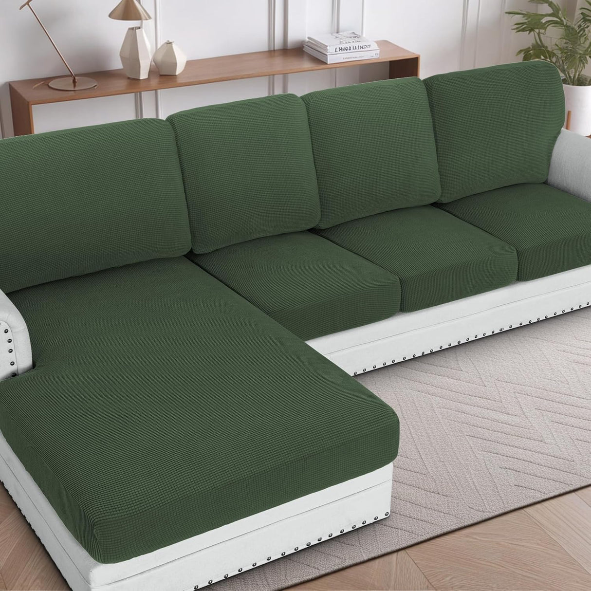 H.VERSAILTEX Sectional Couch Covers 1 Piece Chaise Slipcover L Shape Separate Cushion Couch Cover for Both Left/Right Sectional Couch