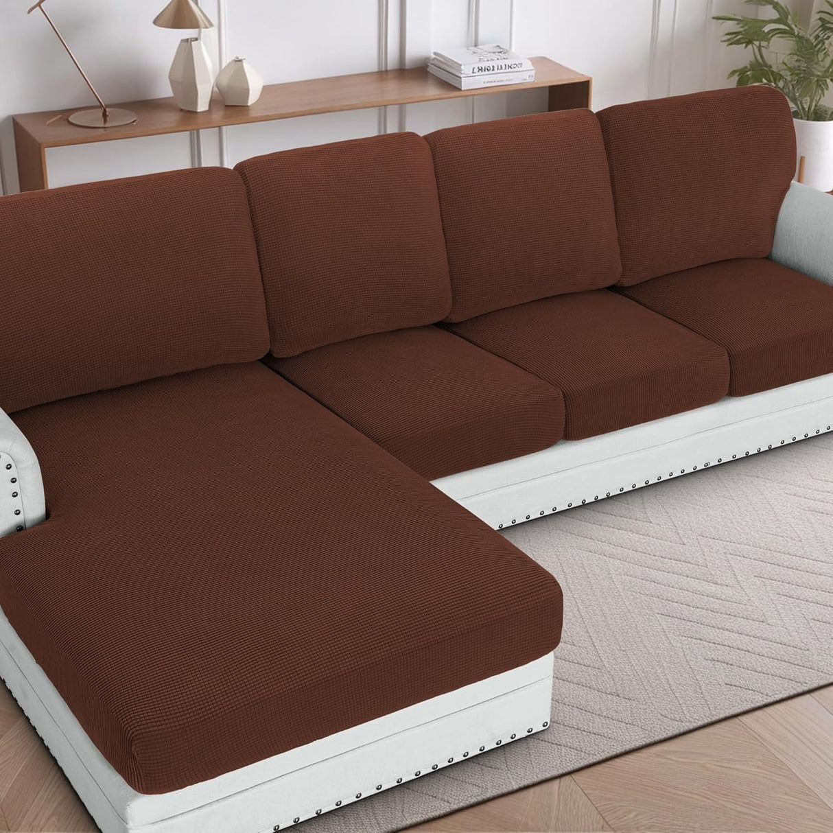H.VERSAILTEX Sectional Couch Covers 1 Piece Chaise Slipcover L Shape Separate Cushion Couch Cover for Both Left/Right Sectional Couch