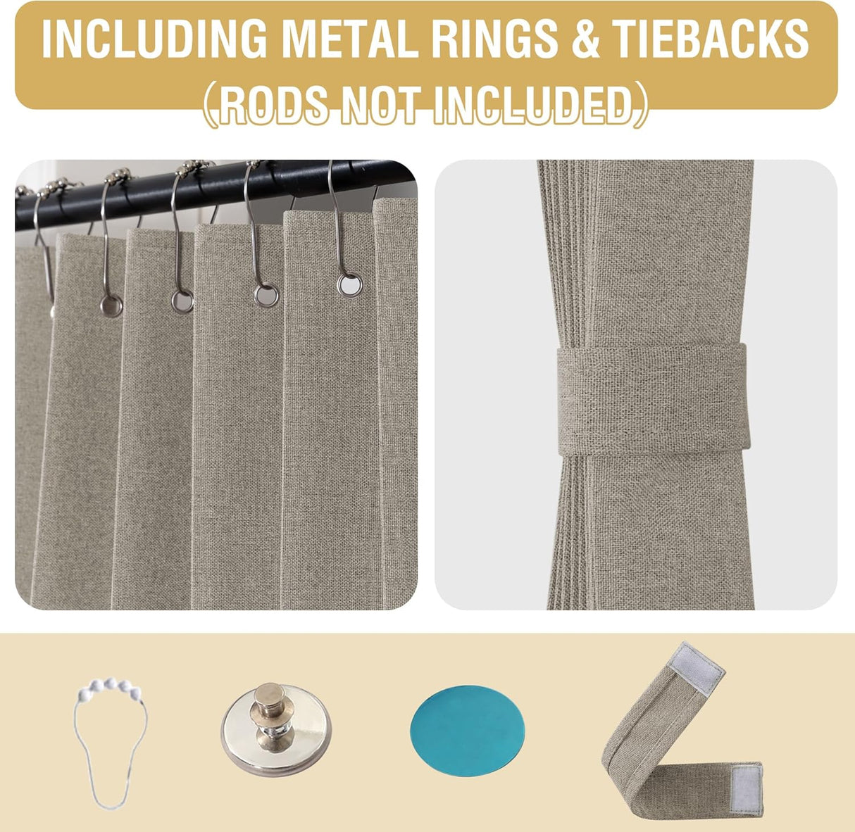H.VERSAILTEX 100% Blackout Linen Curtain Accordion Door Curtains for Doorway Privacy Folding Closet Door Curtain Room Divider Sliding Door Shade with Hooks, 1 Panel, W55 x L78, Heather Taupe