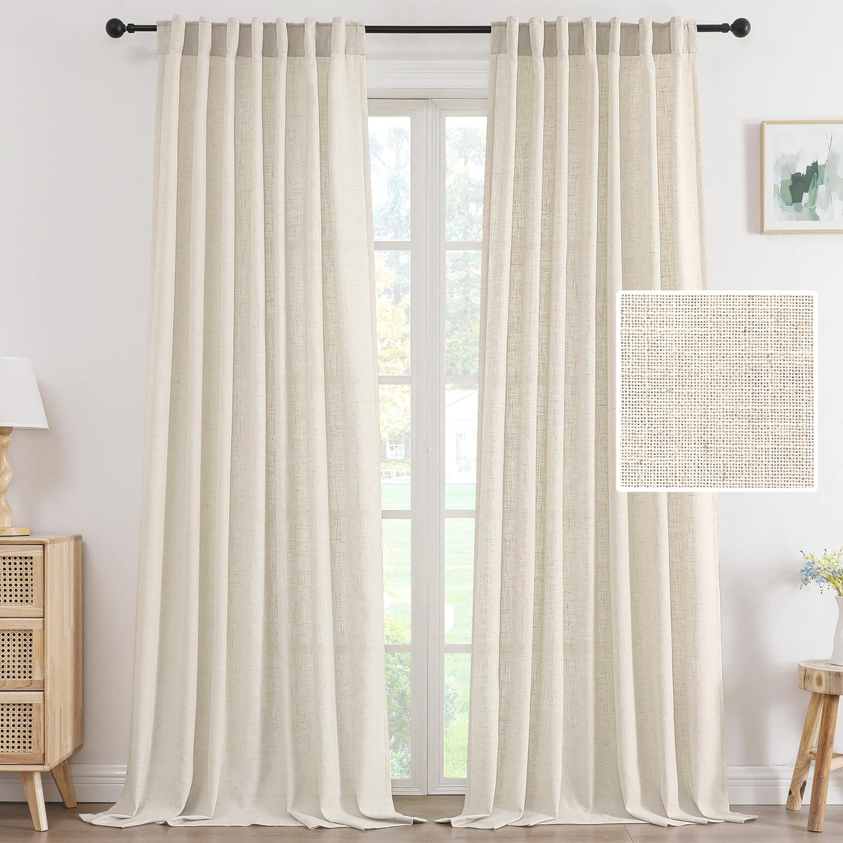 H.VERSAILTEX Light Filtering Linen Curtains 84 Inch for Bedroom, Pale Oak