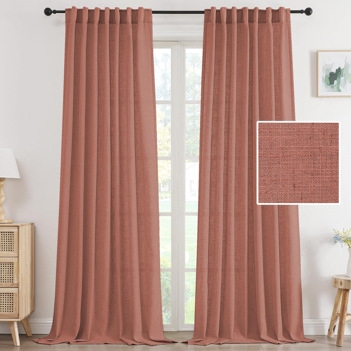 H.VERSAILTEX Linen Light Filtering Curtains 84 Inch for Living Room, Linen