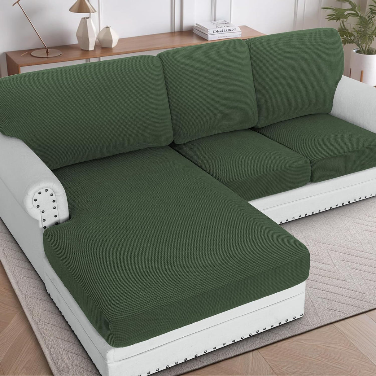 H.VERSAILTEX Sectional Couch Covers 1 Piece Chaise Slipcover L Shape Separate Cushion Couch Cover for Both Left/Right Sectional Couch